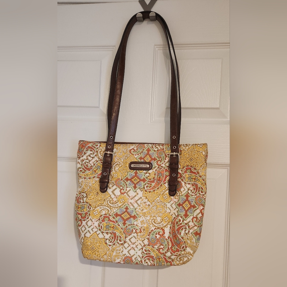 Jaclyn Smith Yellow and Brown Paisley Shoulder Bag